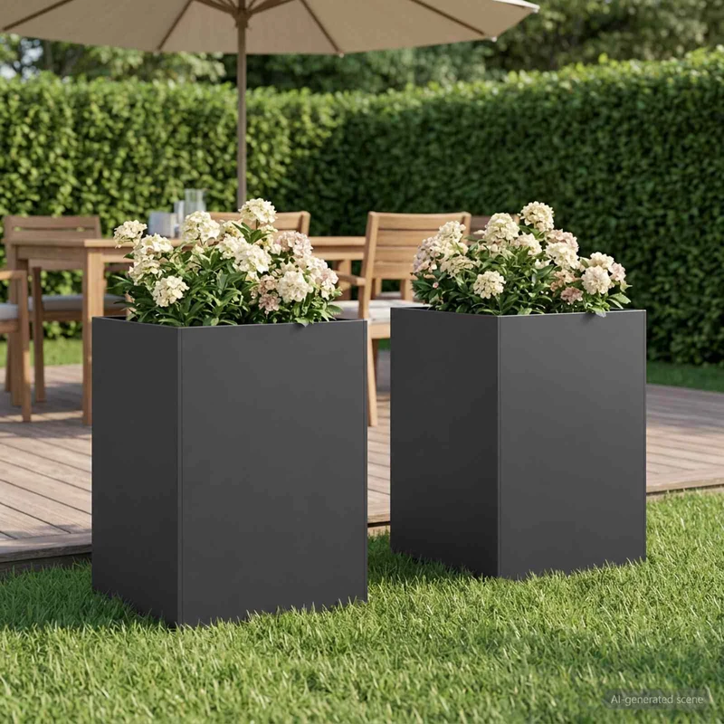 Macetero De Jardín 2 Uds. Negro 40 X 40 X 75 Cm