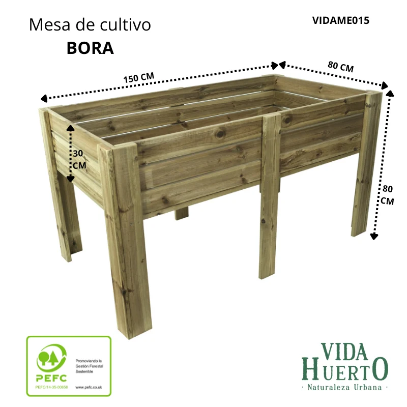 Mesa De Cultivo Bora Profunda 30cm Vidahuerto 150x80x80 Cm.
