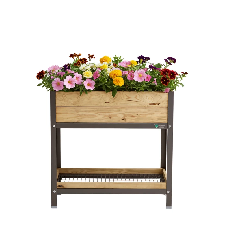 Jardinera Elevada De Madera Gris 90x60x90 Cm De Estructura Metálica Y Bandeja Recoge Aguas Mi Huerto Urban