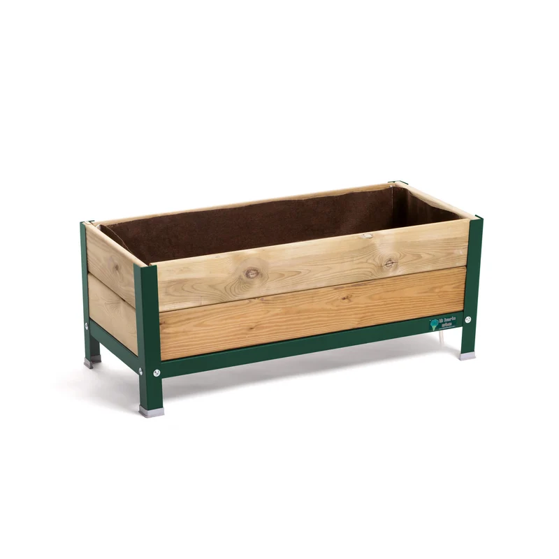 Jardinera Elevada De Madera Verde 90x40x38 Cm De Estructura Metálica Y Bandeja Recoge Aguas Mi Huerto Urban