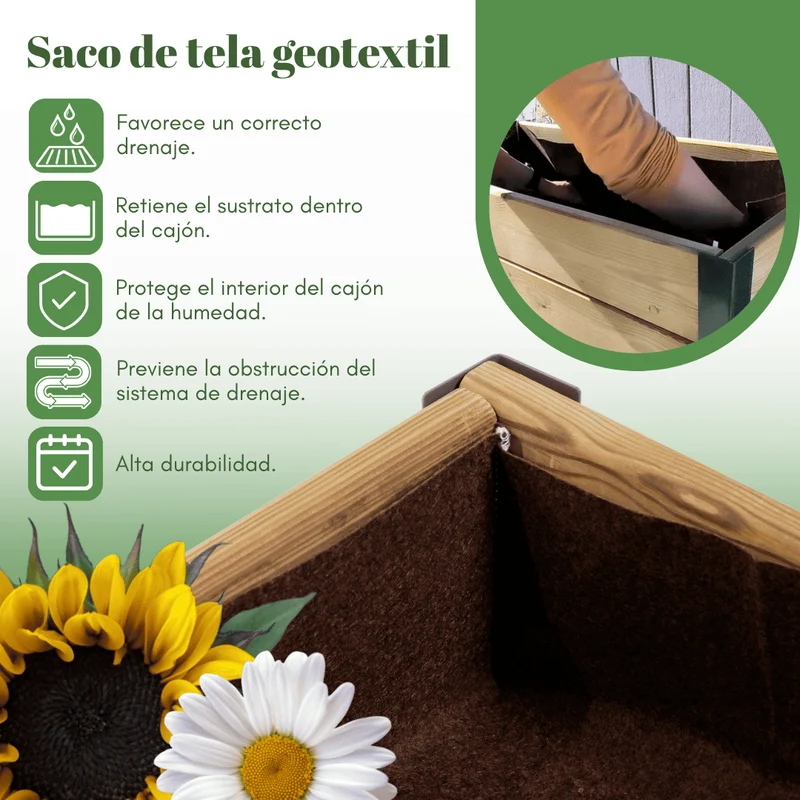 Jardinera Elevada De Madera Verde 90x40x38 Cm De Estructura Metálica Y Bandeja Recoge Aguas Mi Huerto Urban