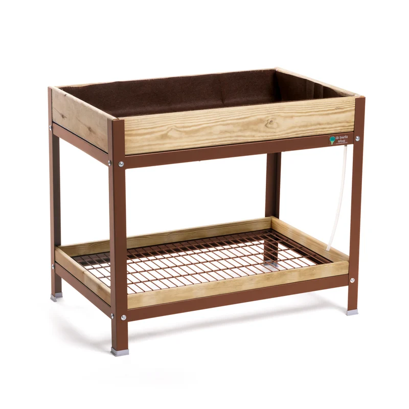 Jardinera Elevada De Madera Marrón 90x60x78 Cm De Estructura Metálica Y Bandeja Recoge Aguas Mi Huerto Urban