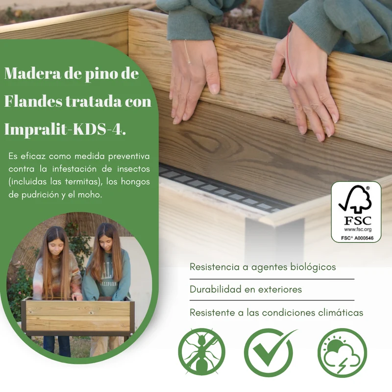 Jardinera Elevada De Madera Marrón 90x60x78 Cm De Estructura Metálica Y Bandeja Recoge Aguas Mi Huerto Urban