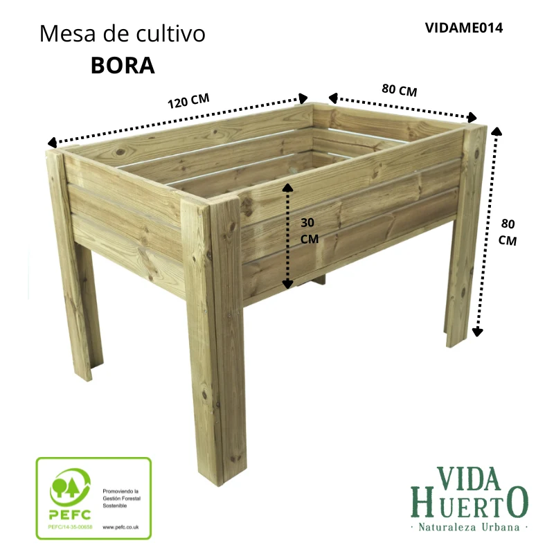 Mesa De Cultivo Bora Profunda 30cm Vidahuerto 120x80x80 Cm.