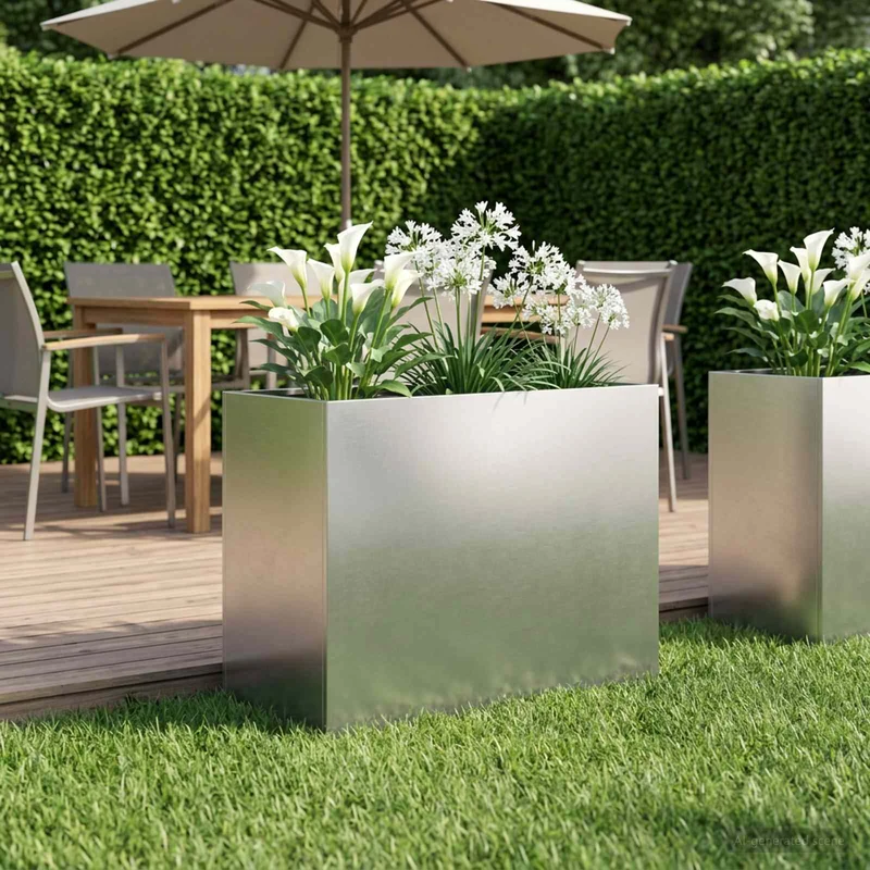Macetero De Jardín Plateado 60 X 30 X 50 Cm Acero Inoxidable