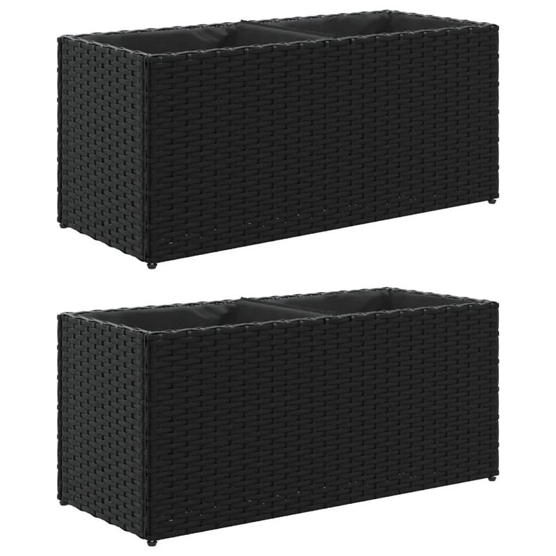 Jardineras Con 2 Maceteros 2 Uds Ratán Pe Negro 72x30x32 Cm