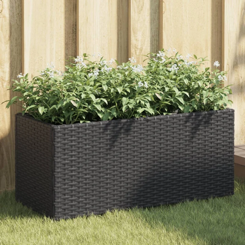 Jardineras Con 2 Maceteros 2 Uds Ratán Pe Negro 72x30x32 Cm