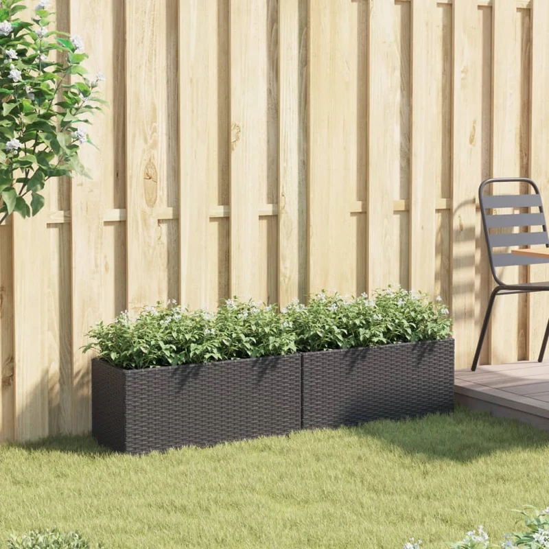 Jardineras Con 2 Maceteros 2 Uds Ratán Pe Negro 72x30x32 Cm