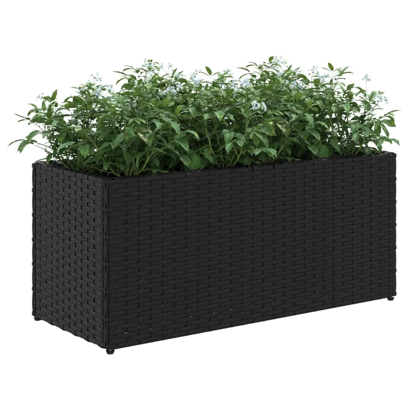 Jardineras Con 2 Maceteros 2 Uds Ratán Pe Negro 72x30x32 Cm