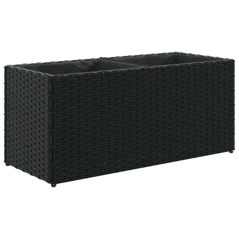 Jardineras Con 2 Maceteros 2 Uds Ratán Pe Negro 72x30x32 Cm