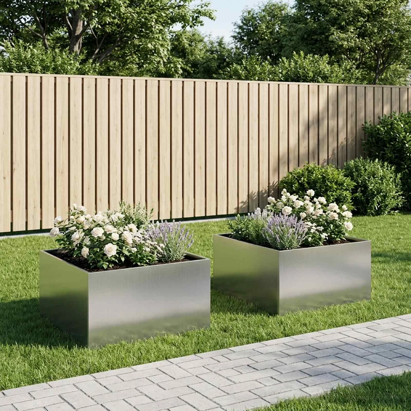 Macetero De Jardín 2 Uds. Plateado 80 X 80 X 40 Cm