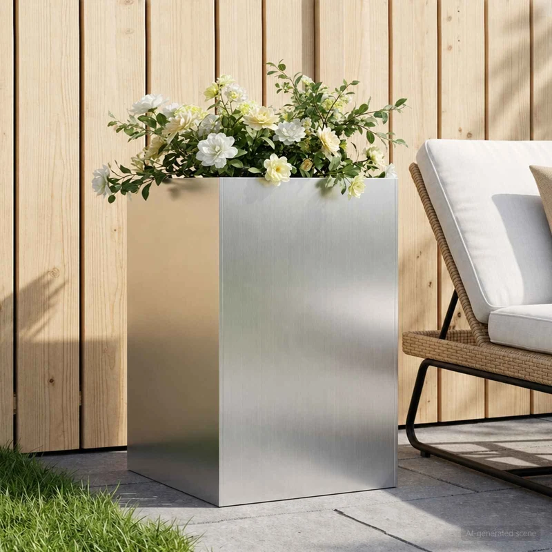 Macetero De Jardín Plateado 40 X 40 X 75 Cm Acero Galvanizado