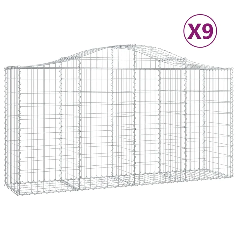 Cestas De Gaviones 9 Uds Forma De Arco Hierro 200x50x100/120 Cm