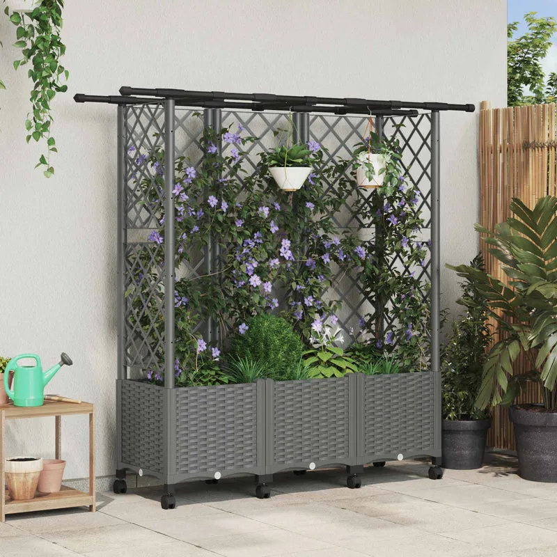 Cama Elevada Con Trellis Y Techo Gris Claro 163,5 X 40 X 142 Cm