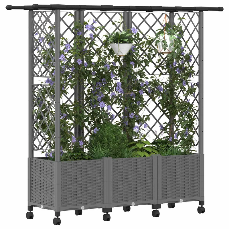 Cama Elevada Con Trellis Y Techo Gris Claro 163,5 X 40 X 142 Cm