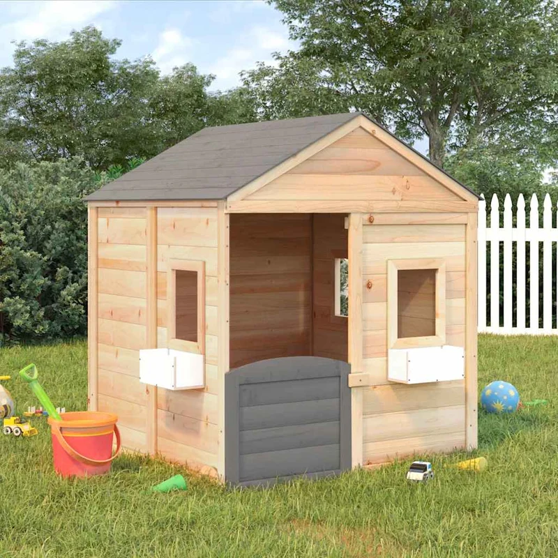 Casa De Juegos Con Puerta Con Cierre Y Macetas Madera Abeto