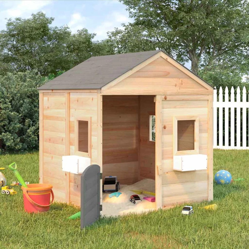 Casa De Juegos Con Puerta Con Cierre Y Macetas Madera Abeto