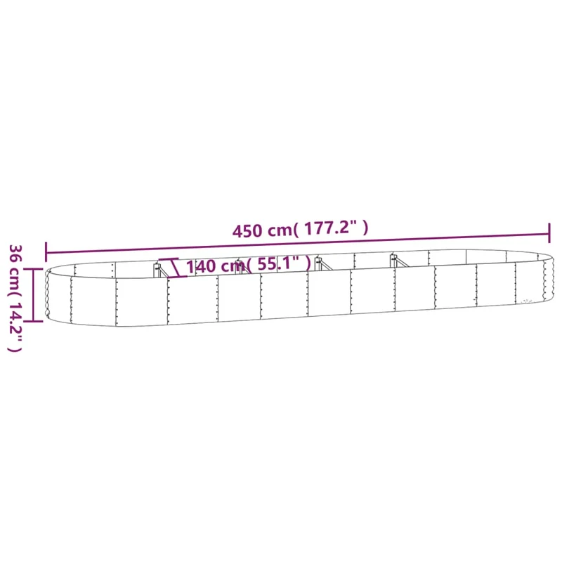 Jardinera Arriate Acero Galvanizado Plata 450x140x36 Cm