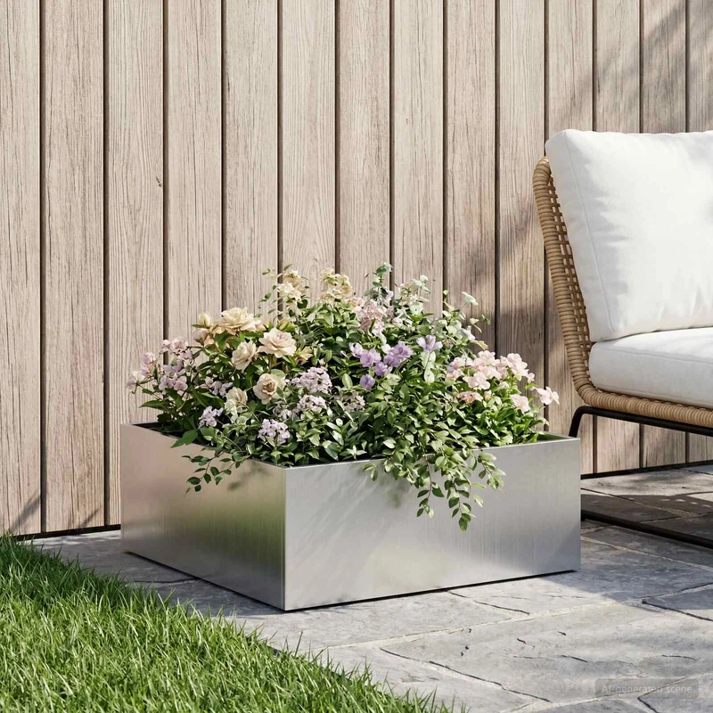Macetero De Jardín Plateado 60 X 60 X 20 Cm Acero Inoxidable