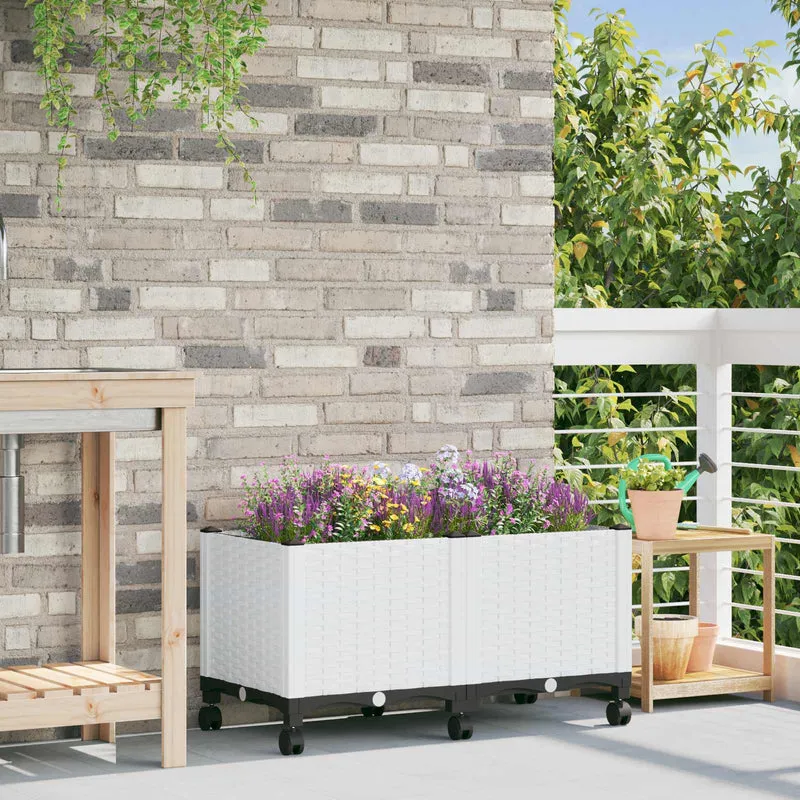 Macetero De Jardín Con Ruedas Blanco 80 X 40 X 44 Cm Pp