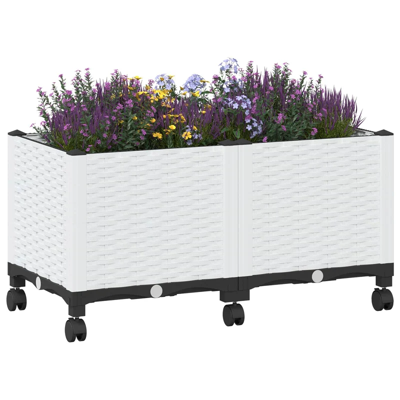 Macetero De Jardín Con Ruedas Blanco 80 X 40 X 44 Cm Pp