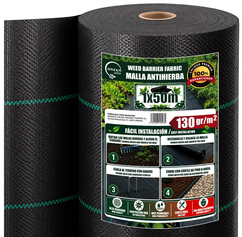 GREEN GOF Malla Antihierbas Premium 1x50m, 130g/m² - Ultra Resistente. Alta Estabilización Uv, Permeable Y Transpirable