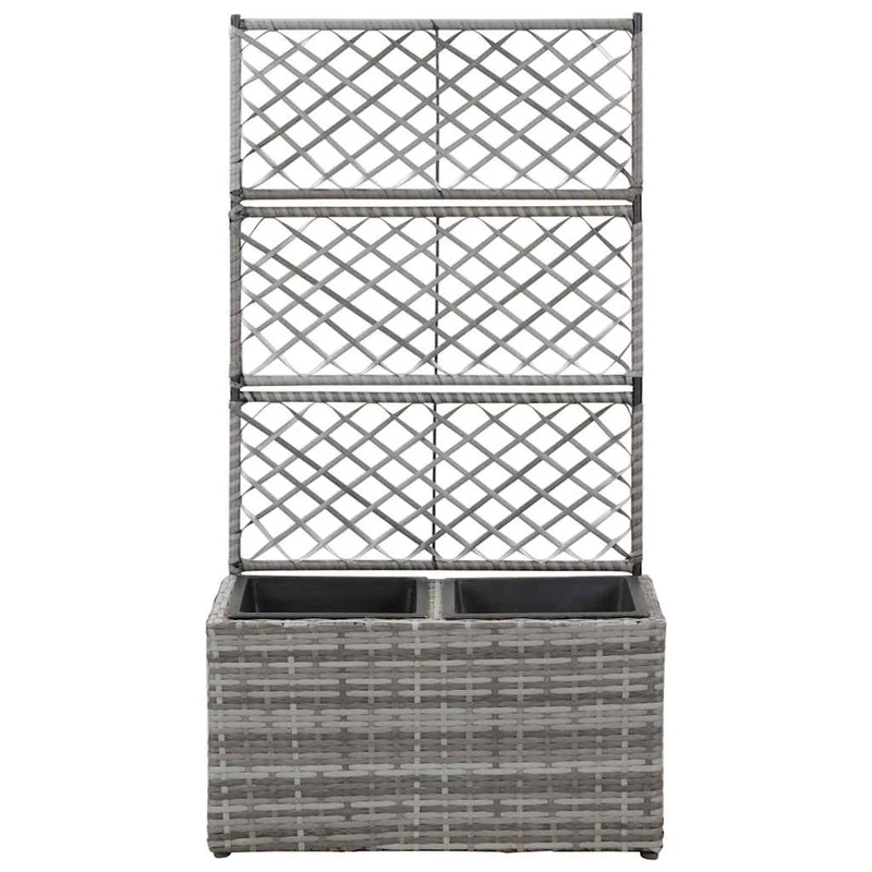 Enrejado Y Arriate 2 Macetas Ratán Sintético Gris 58x30x107 Cm