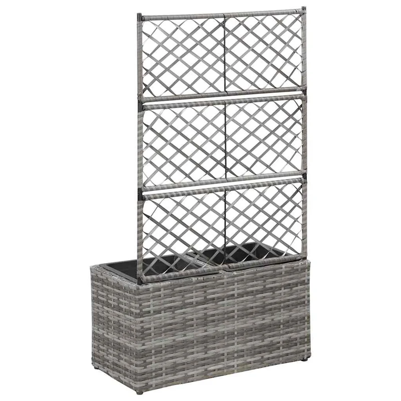 Enrejado Y Arriate 2 Macetas Ratán Sintético Gris 58x30x107 Cm