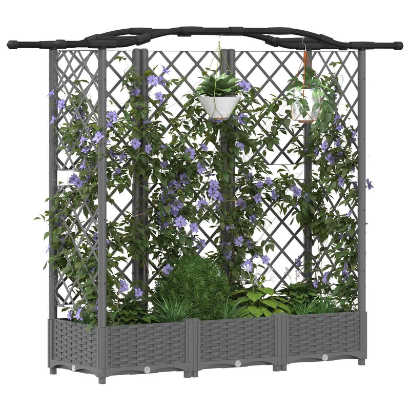 Cama Elevada Con Trellis Y Techo Gris Claro 163 X 40 X 123 Cm