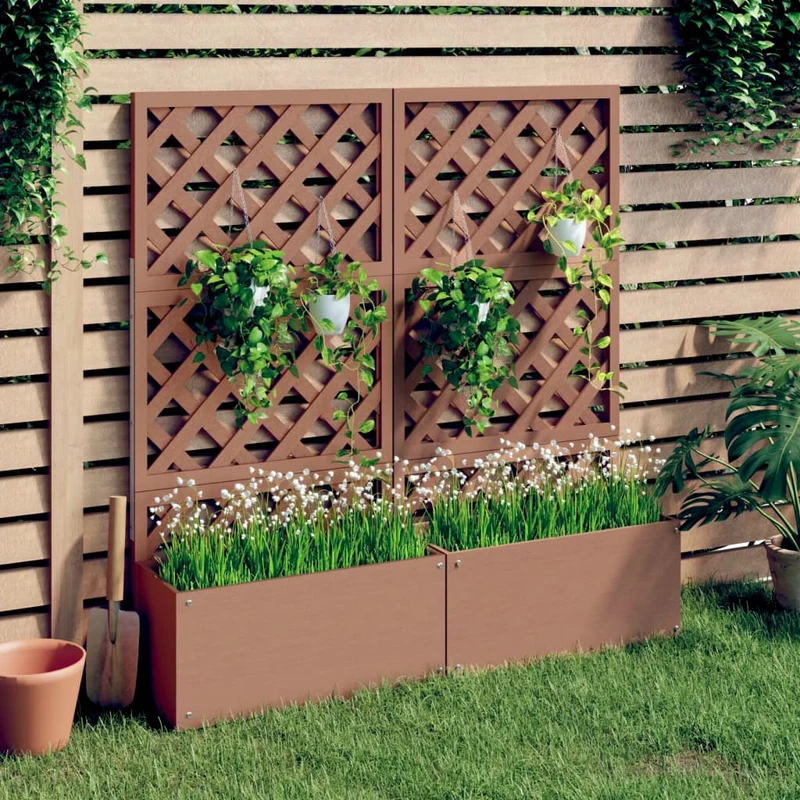 Jardineras Con Enrejado 2 Unidades Wpc Marrón 65x33x135 Cm