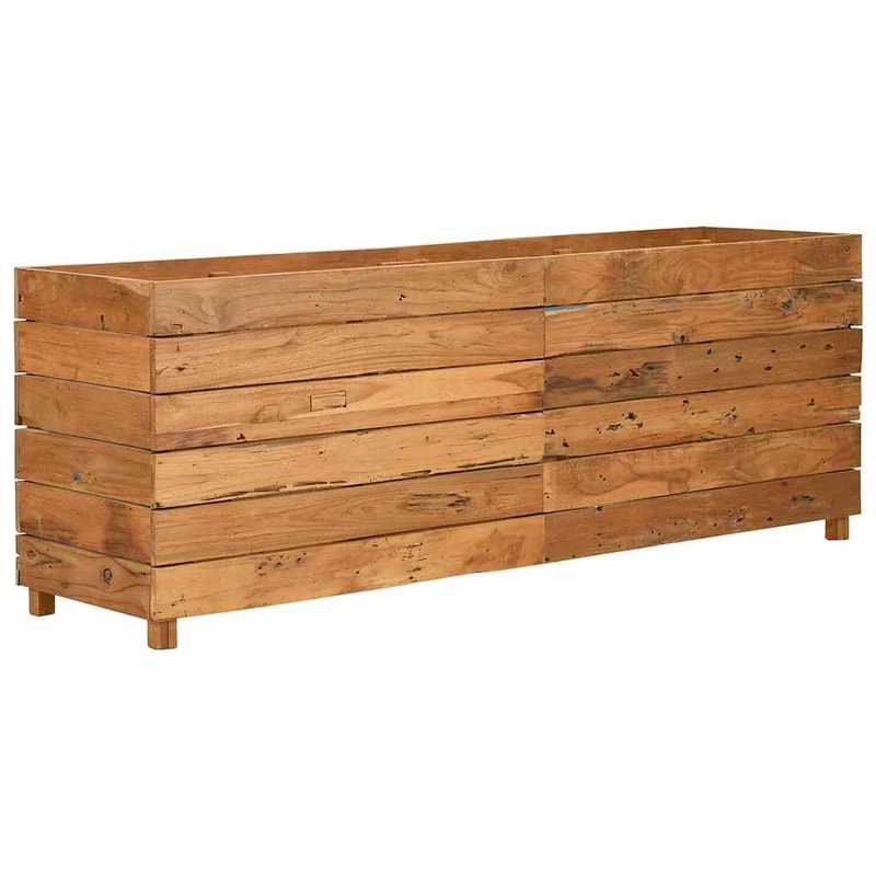 Arriate Elevado Madera De Teca Reciclada Y Acero 150x40x55 Cm
