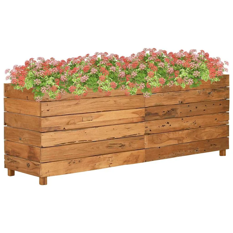 Arriate Elevado Madera De Teca Reciclada Y Acero 150x40x55 Cm