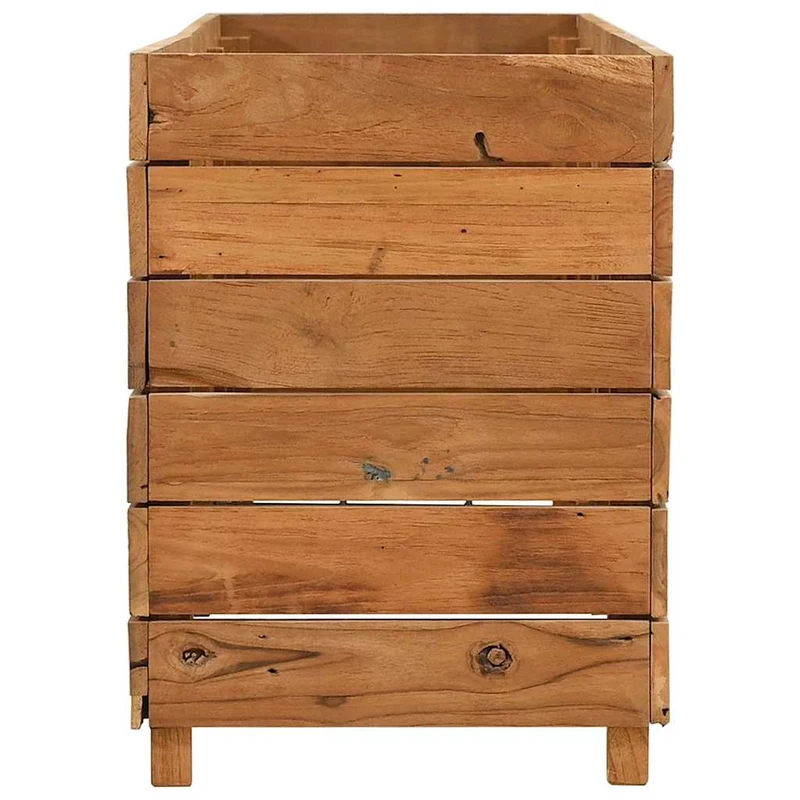 Arriate Elevado Madera De Teca Reciclada Y Acero 150x40x55 Cm
