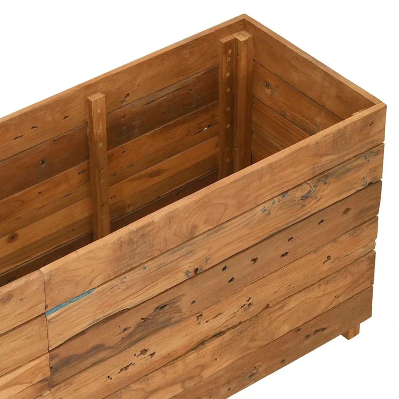 Arriate Elevado Madera De Teca Reciclada Y Acero 150x40x55 Cm