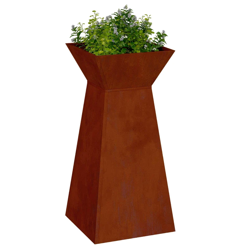 Maceta Pilar Oxidado 35 X 35 X 73 Cm Acero Oxidado