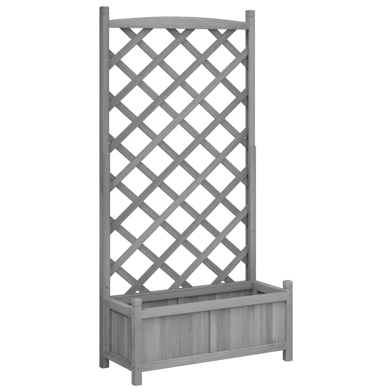 Jardinera Con Enrejado Gris 75x35x150 Cm Madera Maciza De Abeto