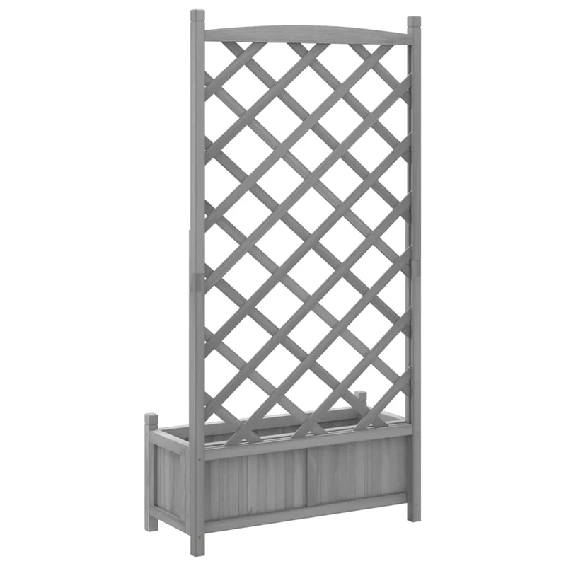 Jardinera Con Enrejado Gris 75x35x150 Cm Madera Maciza De Abeto