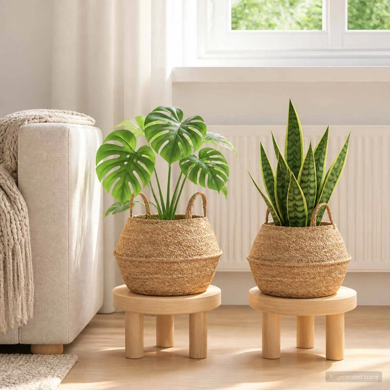 Maceta Con Asas 2 Uds. Natural Ø 32 X 32 Cm 100% Hierba Marina