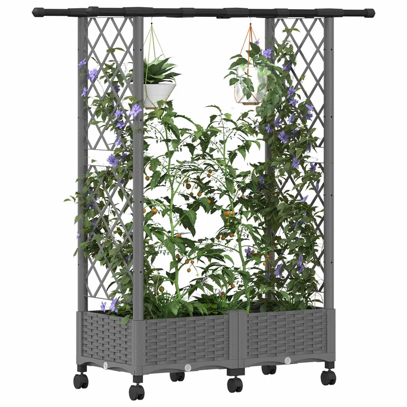 Cama Elevada Con Trellis Y Techo Gris Claro 122,5 X 40 X 127 Cm
