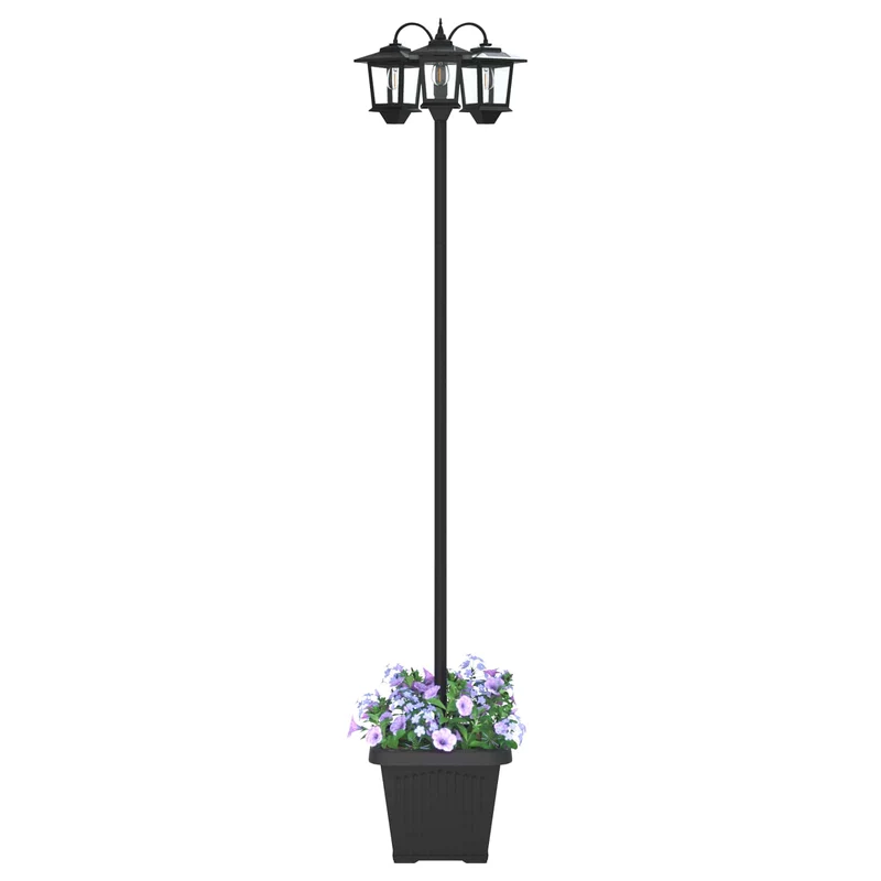 Farola De 3 Cabezas Con Jardín Negro 32 X 32 X 188 Cm