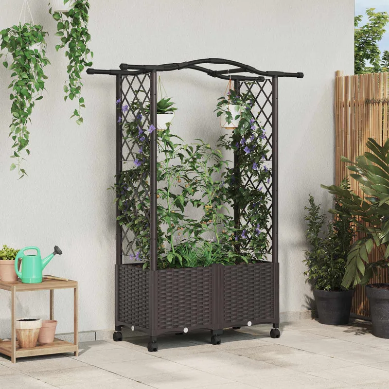 Cama Elevada Con Trellis Y Techo Marrón 125 X 40 X 144 Cm Pp