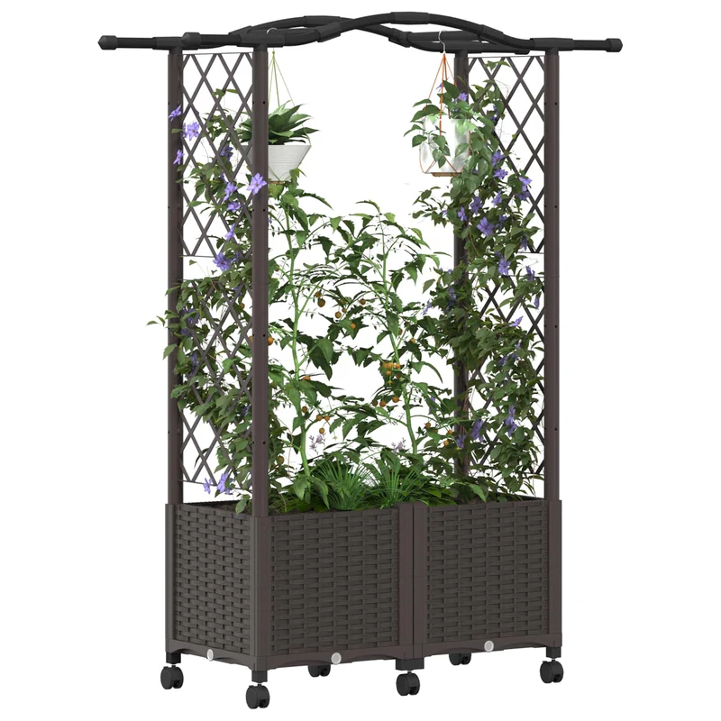 Cama Elevada Con Trellis Y Techo Marrón 125 X 40 X 144 Cm Pp
