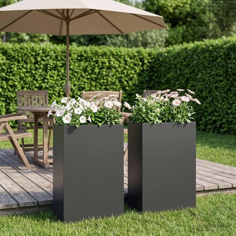 Macetero De Jardín 2 Uds. Negro 50 X 20 X 75 Cm