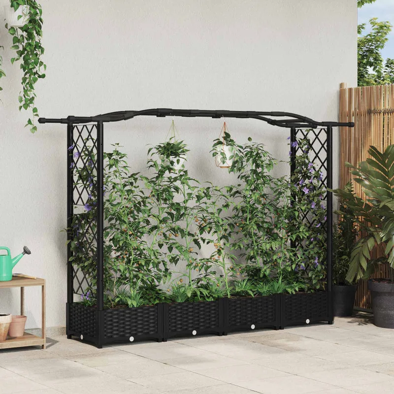 Cama Elevada Con Trellis Y Techo Negro 207 X 40 X 123 Cm Pp