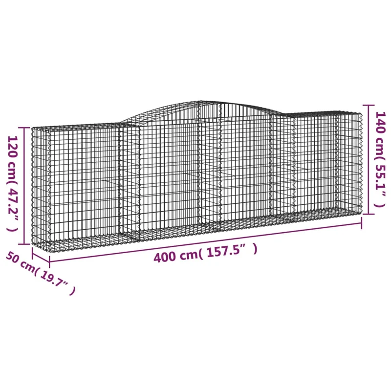 Cestas De Gaviones 2 Uds Forma De Arco Hierro 400x50x120/140 Cm
