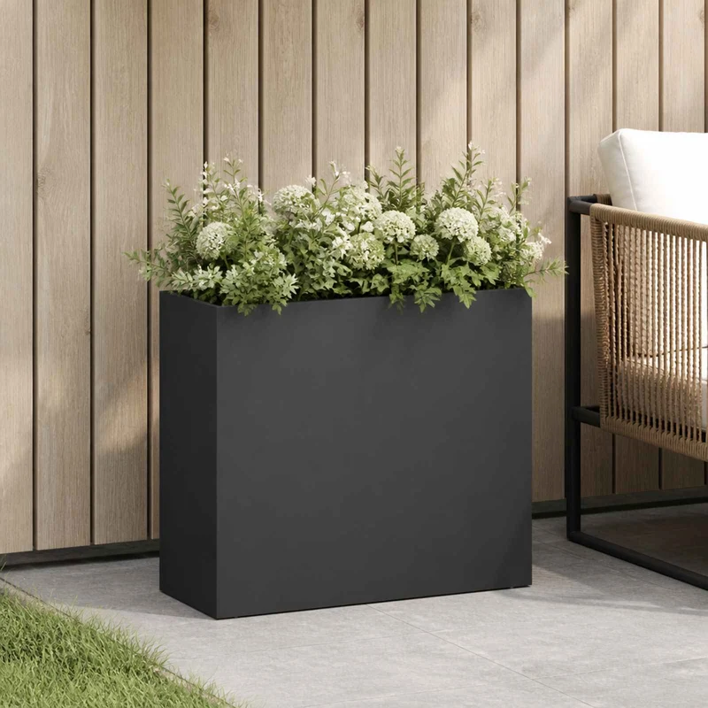 Macetero De Jardín Negro 50 X 20 X 40 Cm Acero Laminado En Frío