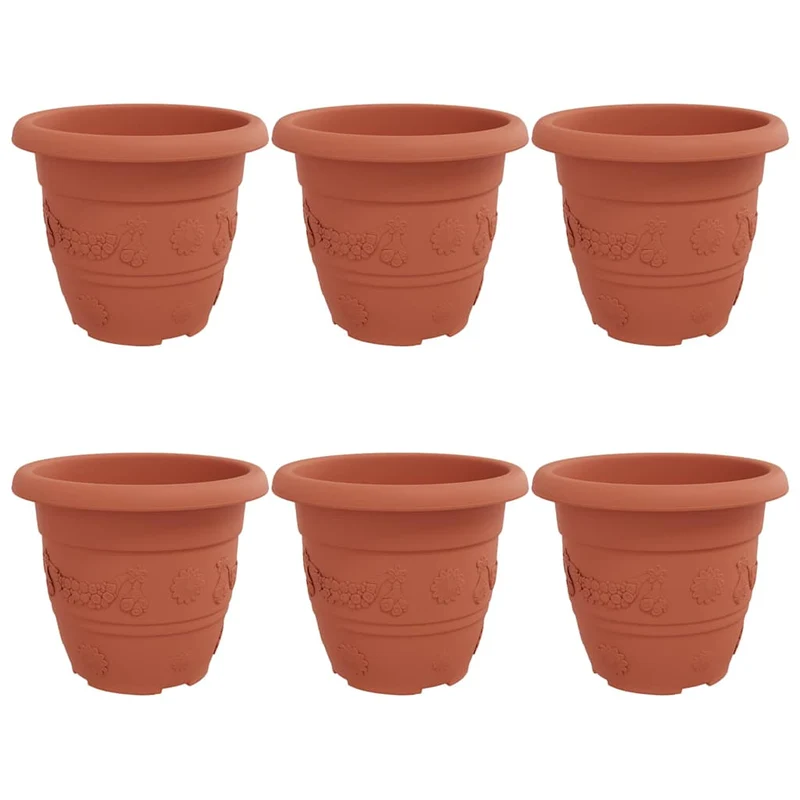 Maceta Redonda Para Flores 6 Uds. Rojo Ladrillo Ø 30 X 25 Cm