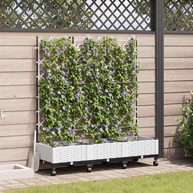 Jardinera Con Enrejado Y Ruedas 3 Uds. Blanco Pp