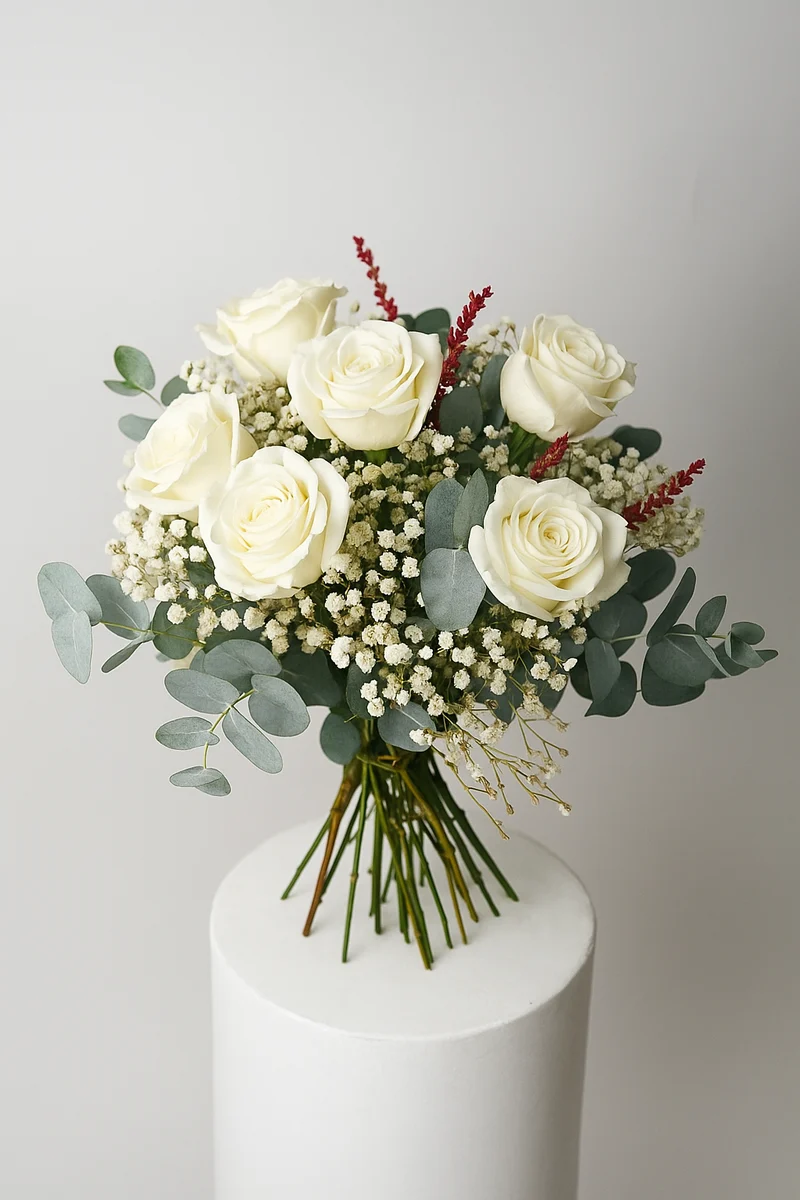 Ramo 5 Rosas Blancas Eternas - Flores Secas Y Preservadas