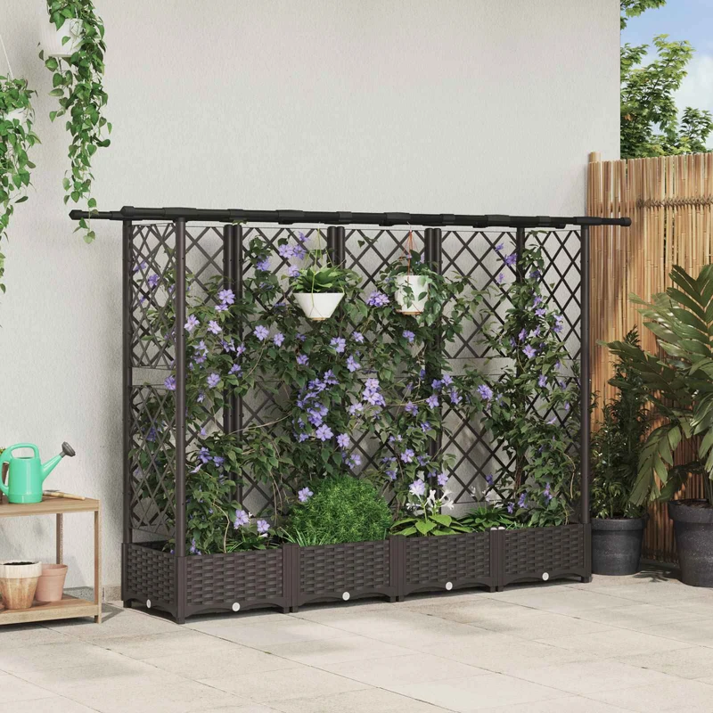 Cama Elevada Con Trellis Y Techo Marrón 202,5 X 40 X 121 Cm Pp